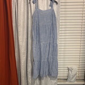 Tommy Bahama Blue and White Striped Tiered Midi Dress